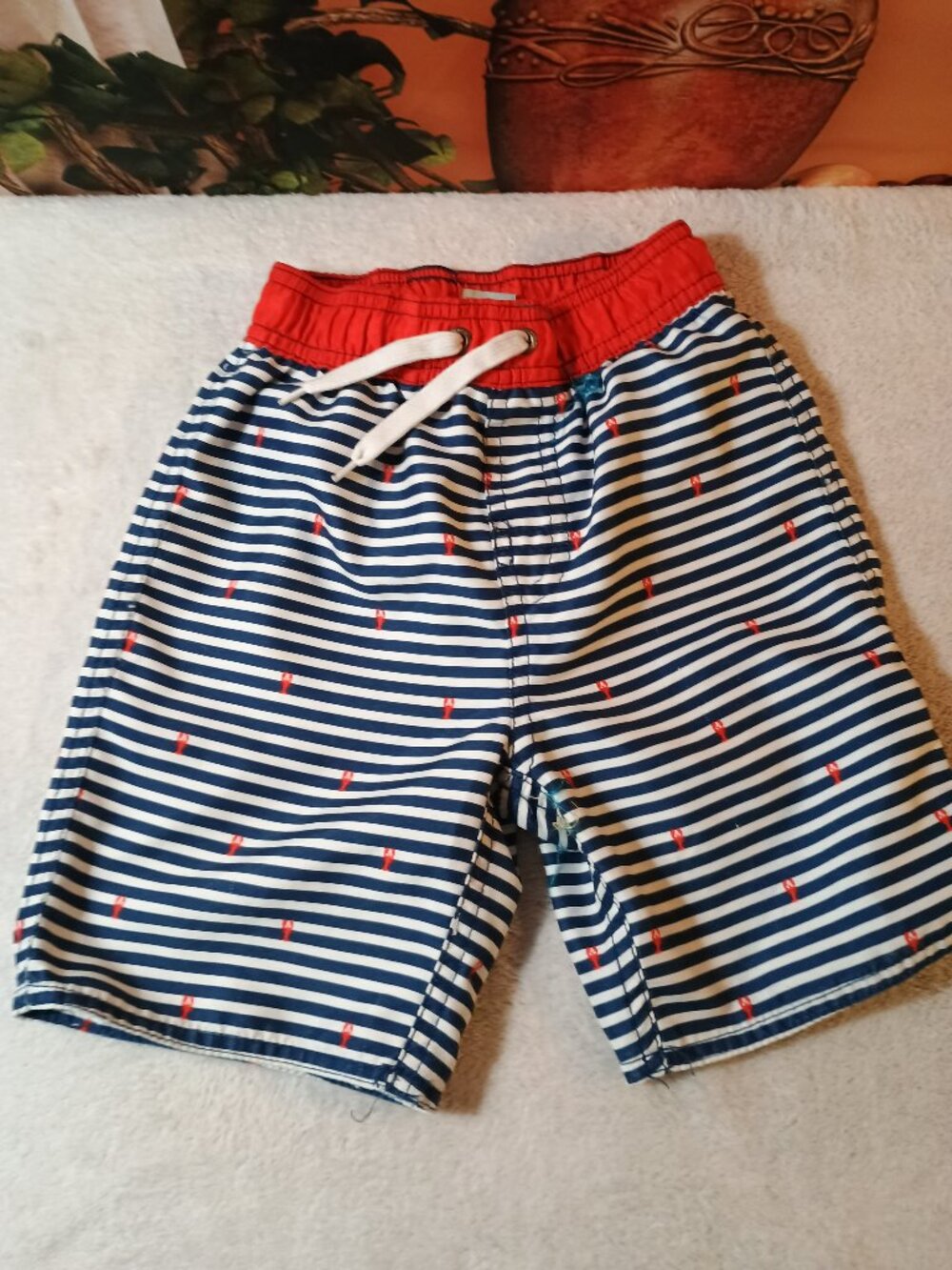EUC: Class Club Size 4/5 Boys Blue & Red Striped Nautical Lobster Swim Trunks